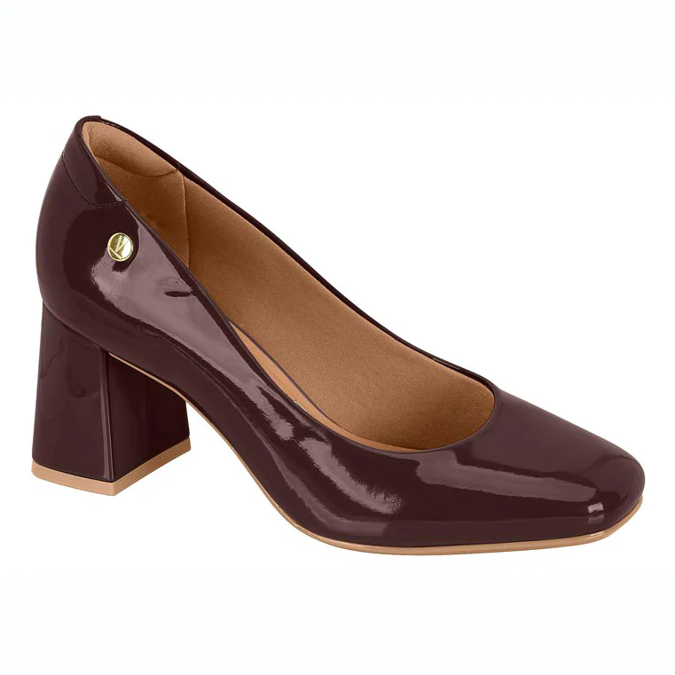 Vizzano 1446-100 Block Heel Square Toe Pump in Cocoa Patent - Image 2