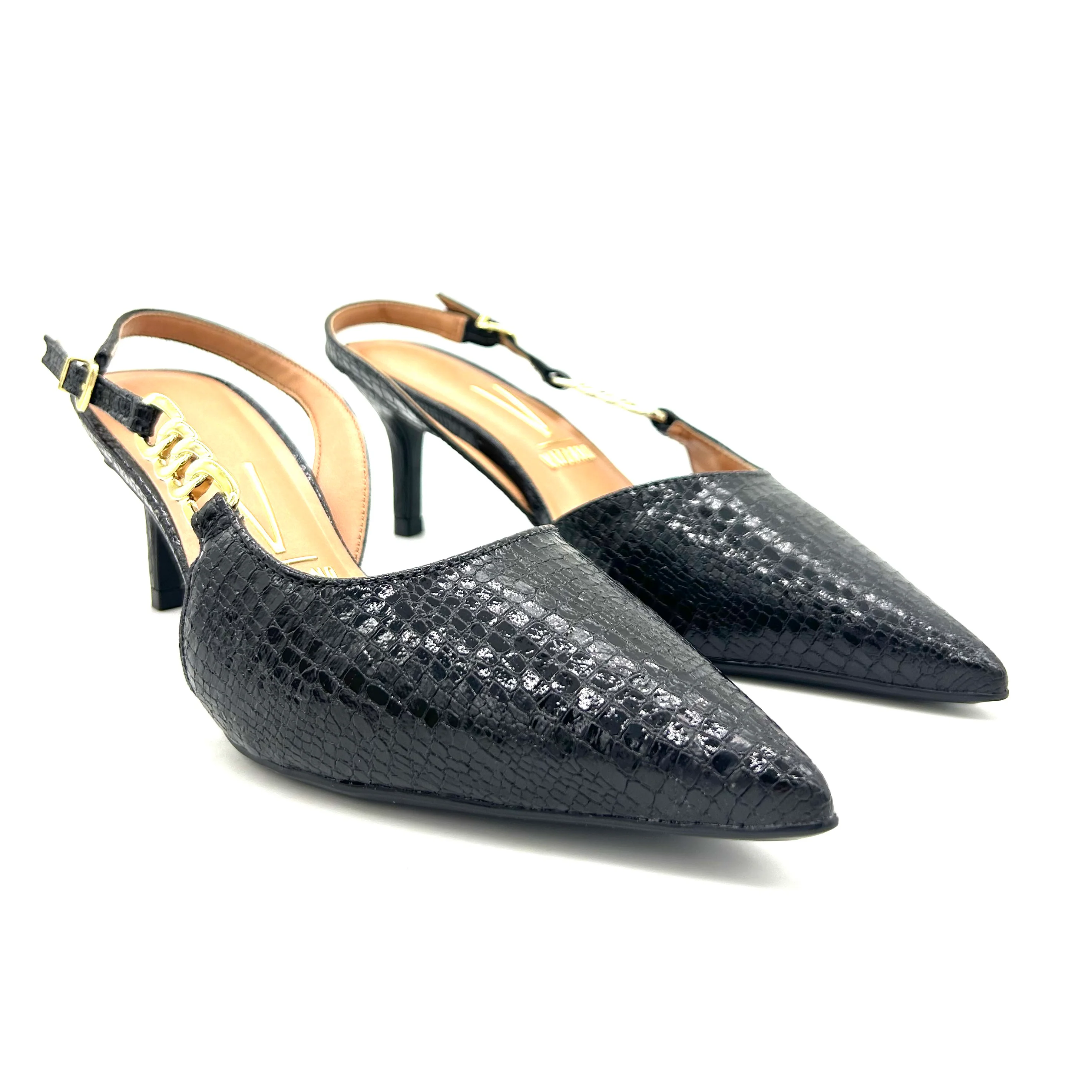 Vizzano 1456-104 Mid Heel Pointy Toe Slingback Pump in Black - Image 3