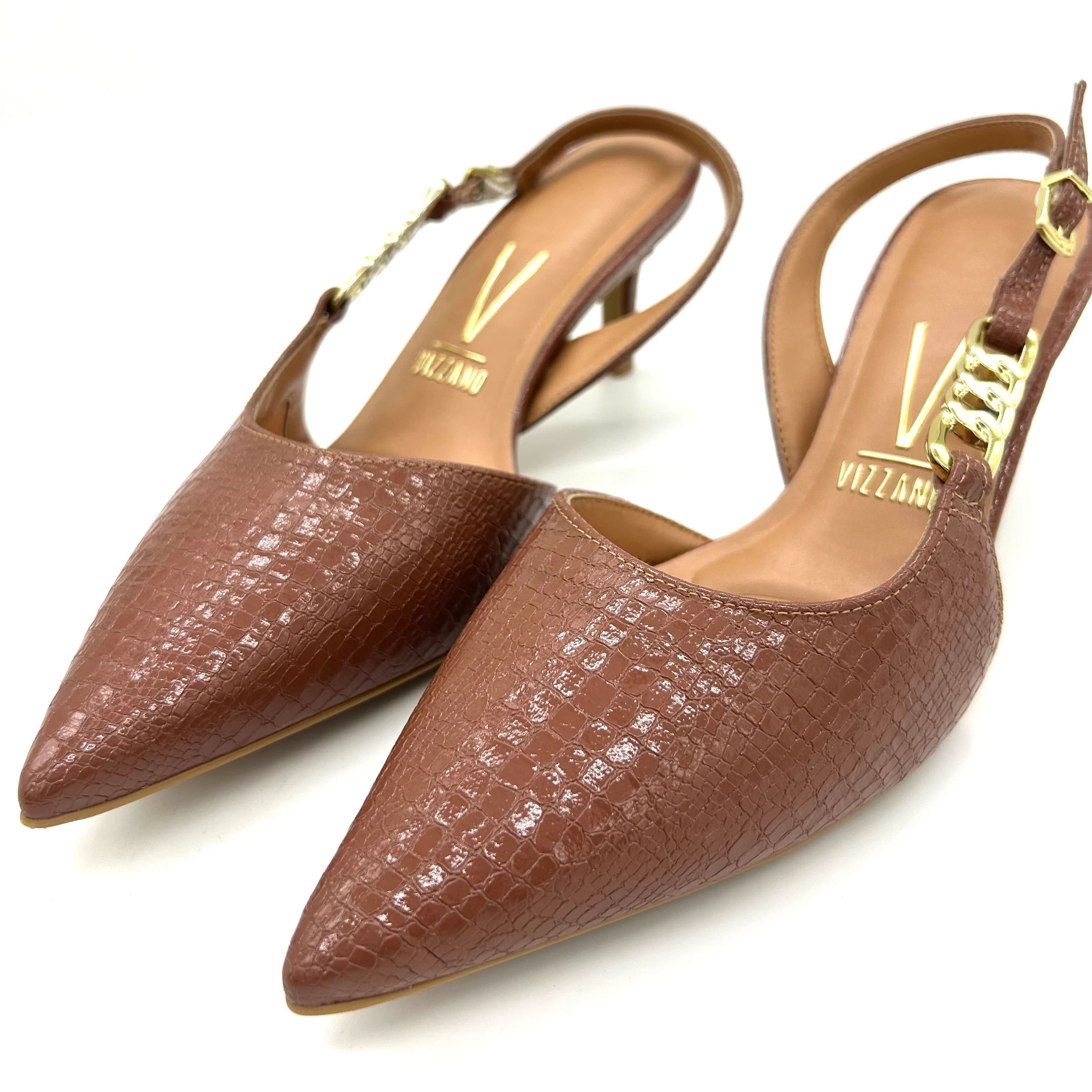 Vizzano 1456-104 Mid Heel Pointy Toe Slingback Pump in Mocha - Image 4