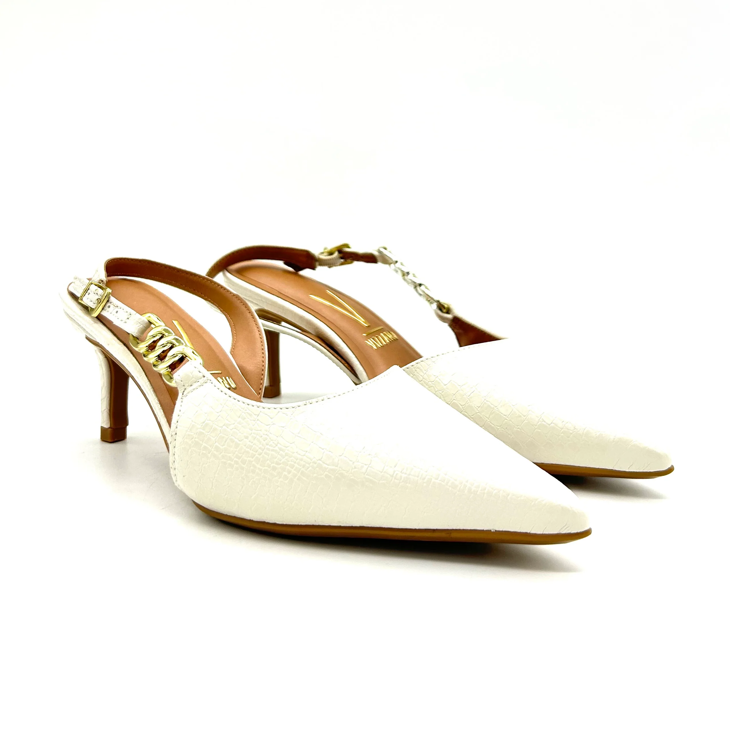 Vizzano 1456-104 Mid Heel Pointy Toe Slingback Pump in Off White - Image 4