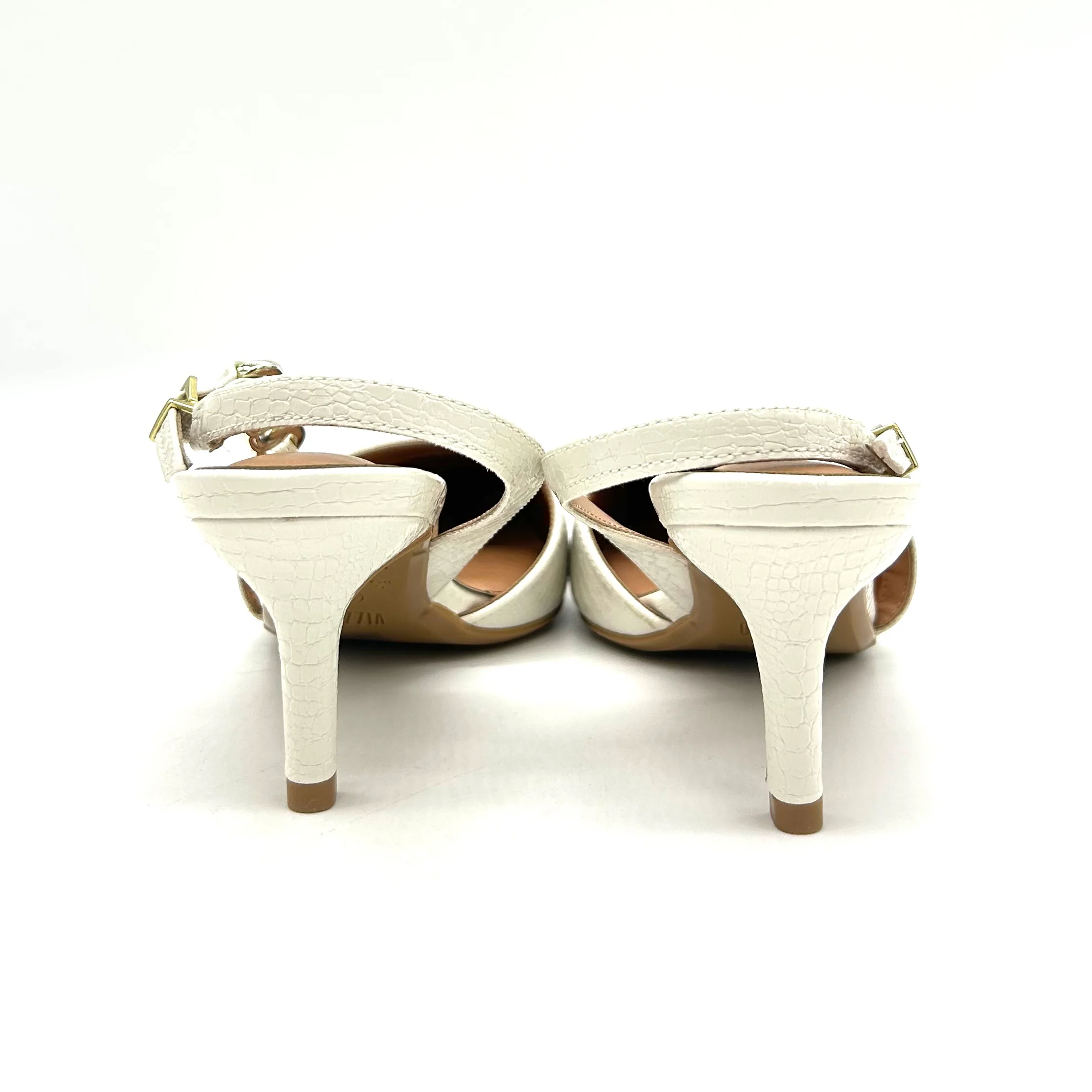 Vizzano 1456-104 Mid Heel Pointy Toe Slingback Pump in Off White - Image 6