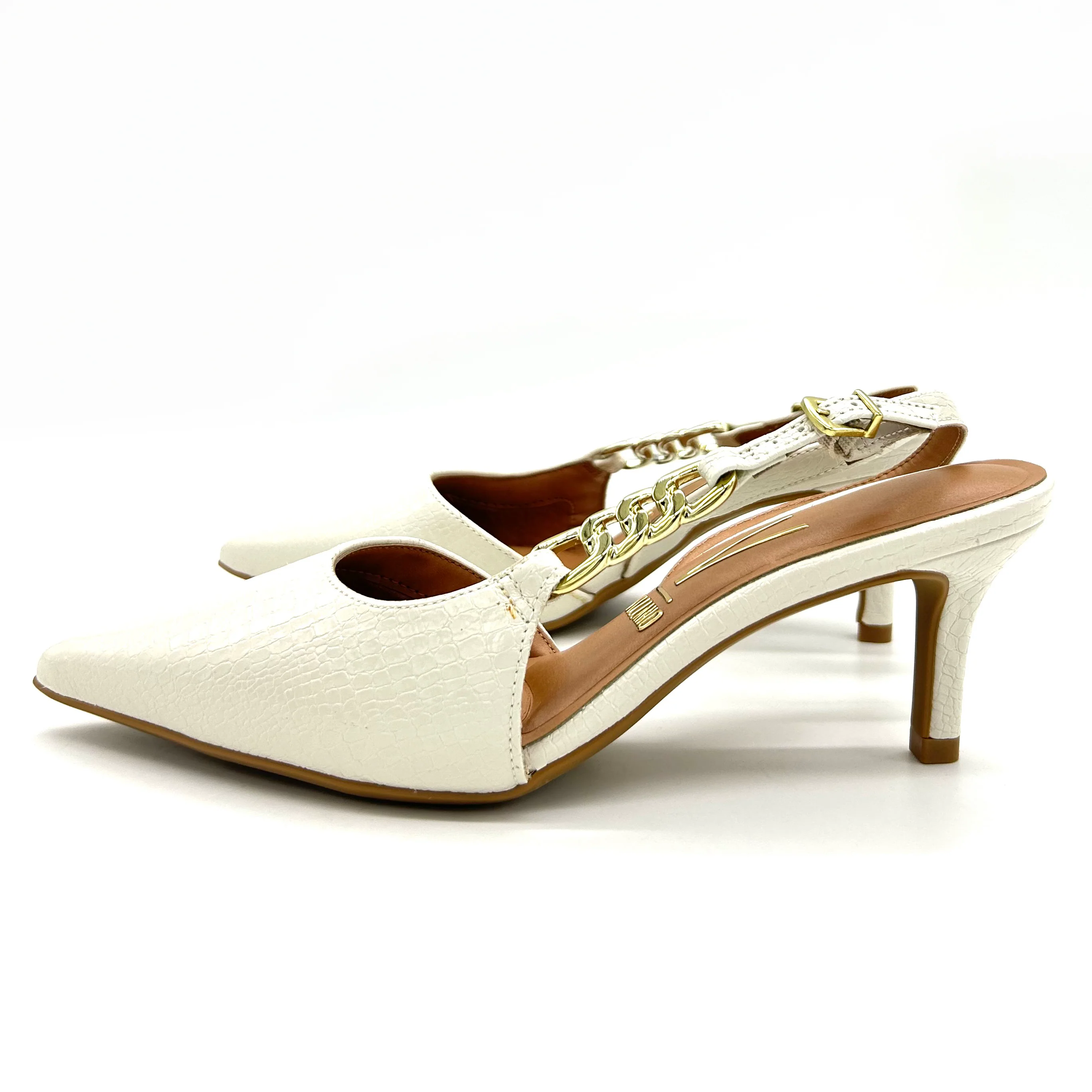 Vizzano 1456-104 Mid Heel Pointy Toe Slingback Pump in Off White - Image 7