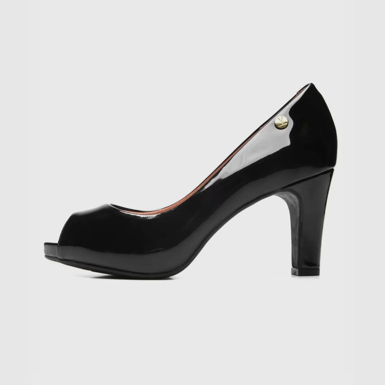 Vizzano 1840-300 Mid Heel Peeptoe Pump in Black Patent - Image 2