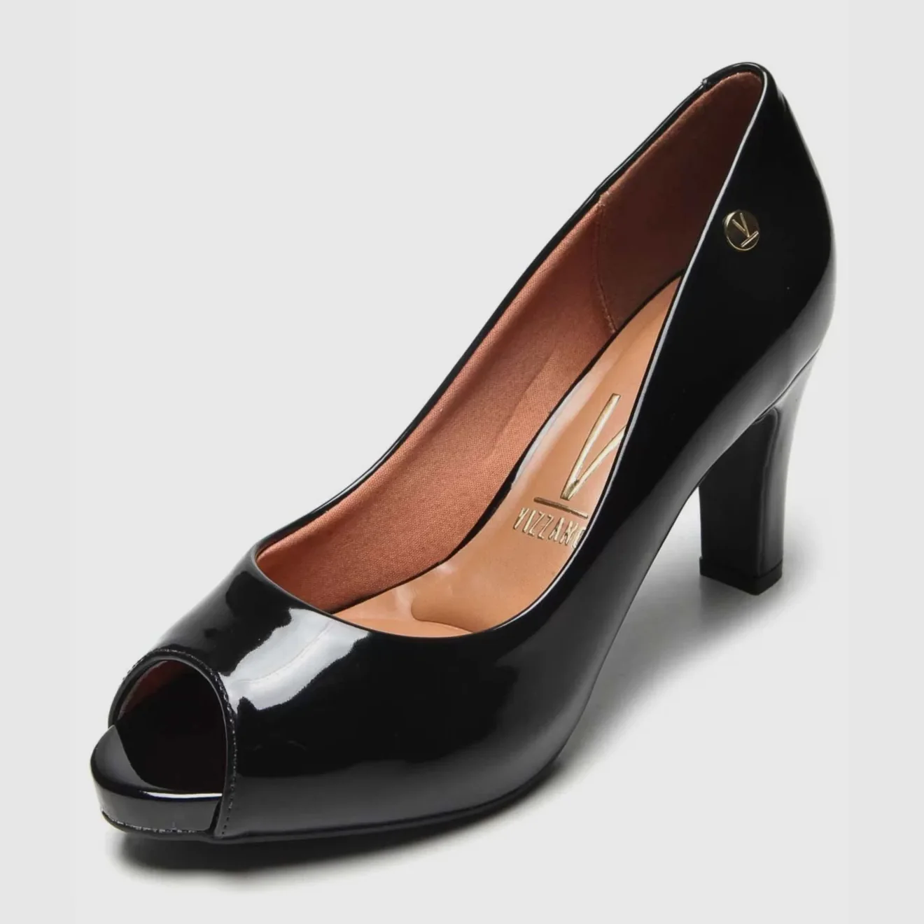 Vizzano 1840-300 Mid Heel Peeptoe Pump in Black Patent - Image 3