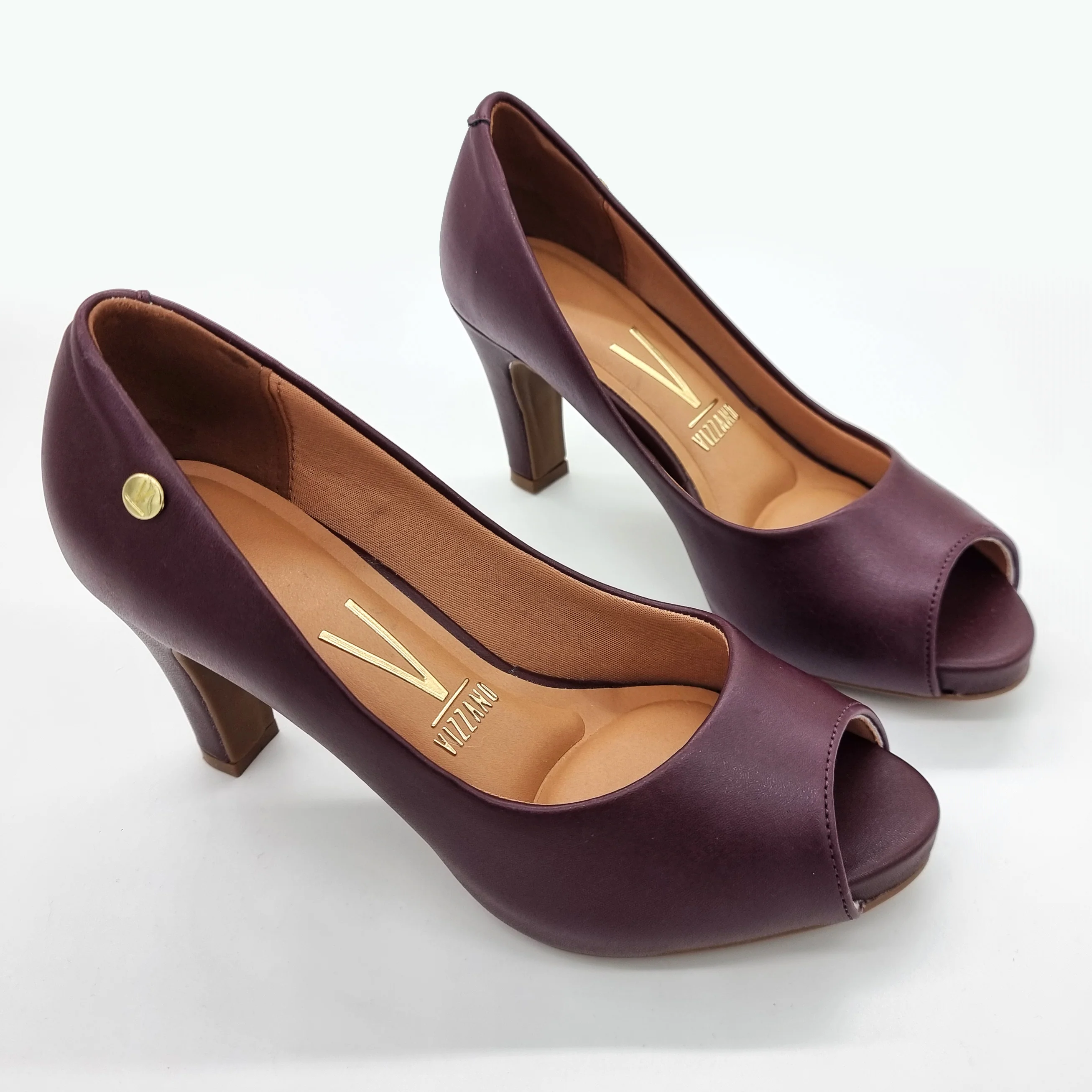 Vizzano 1840-300 Mid Heel Peeptoe Pump in Wine Napa - Image 4