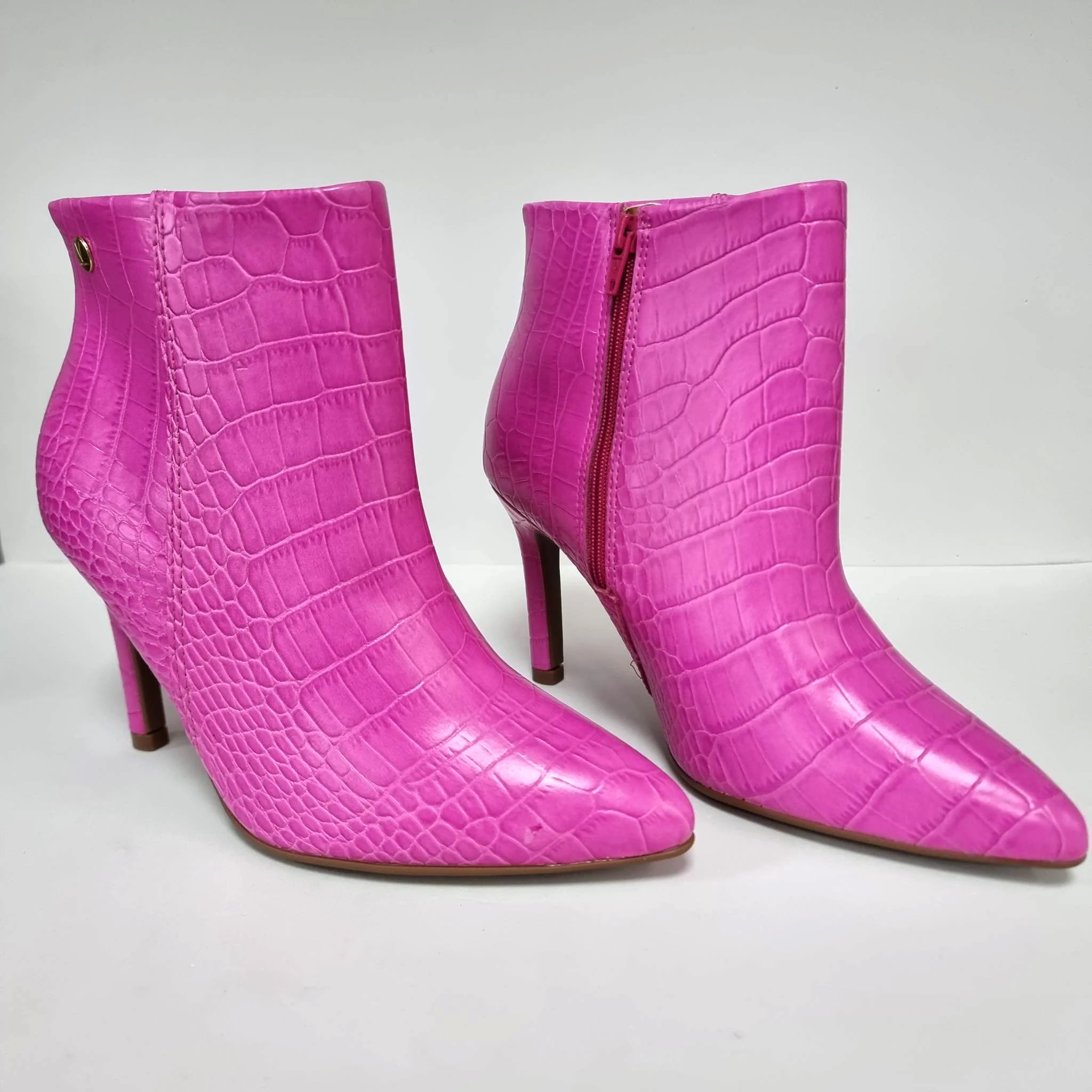 Vizzano 3049-219 Pointy Toe Stiletto Heel Ankle Boot in Pink Neon Croc - Image 6