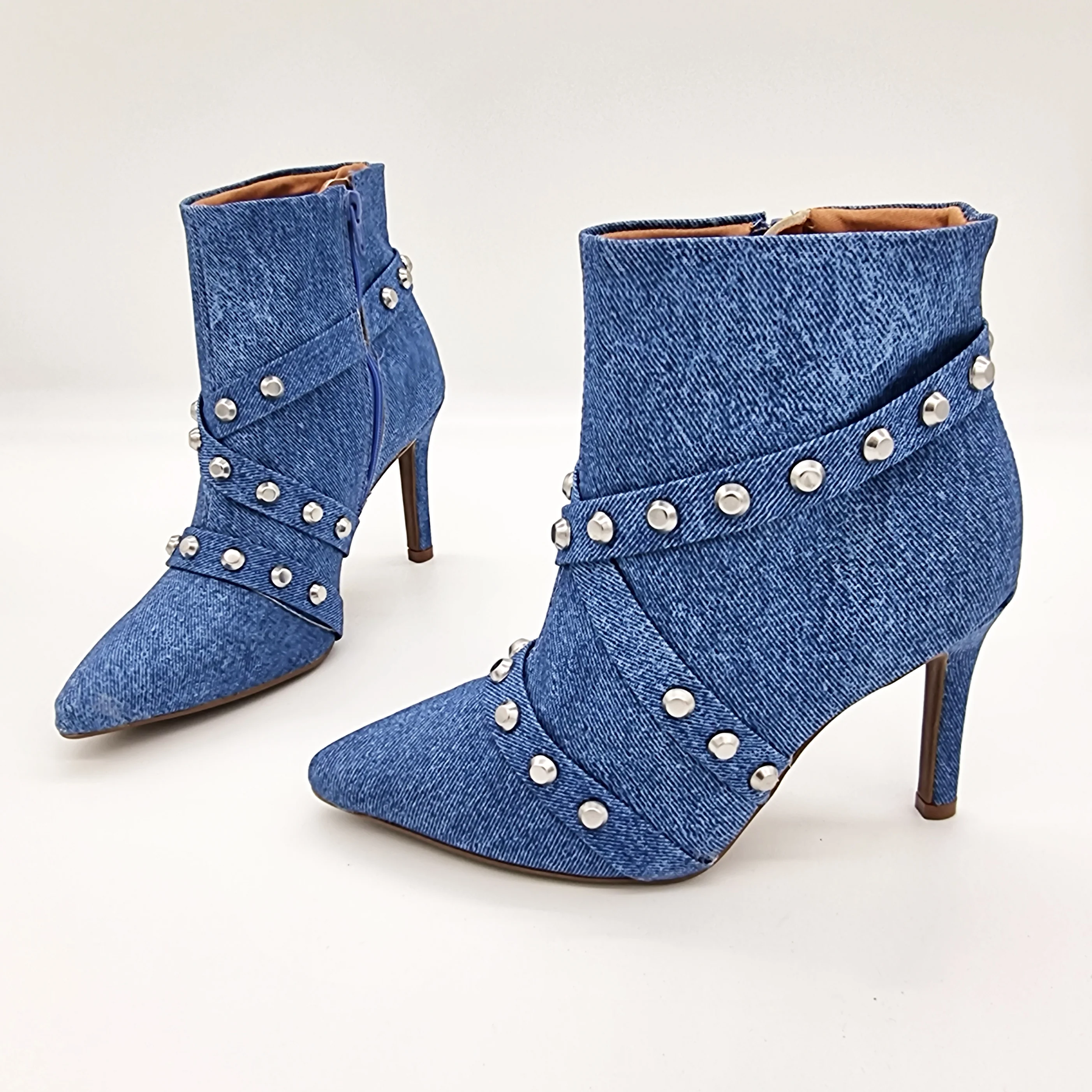 Vizzano 3049-247 Pointy Toe Stiletto Heel Ankle Boot in Blue Denim - Image 3