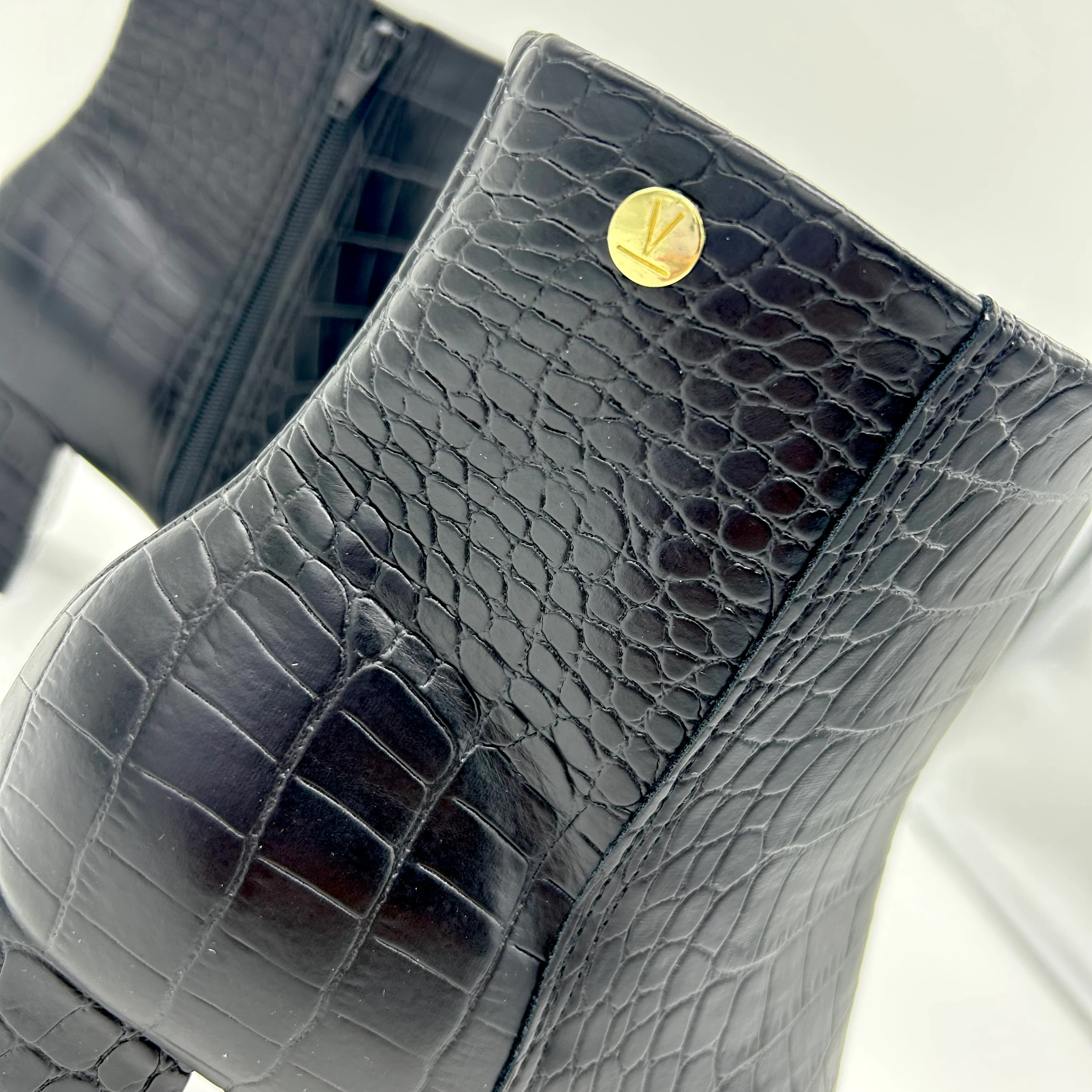 Vizzano 3098-100 Block Heel Boot in Black Croc - Image 6