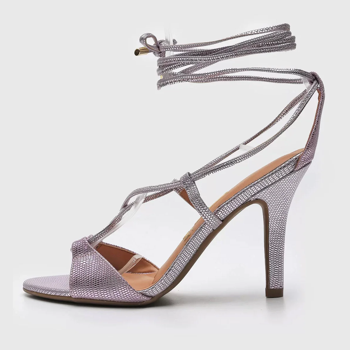Vizzano 6249-781 Strappy High Heel Sandal in Pink Metal Lizard - Image 2