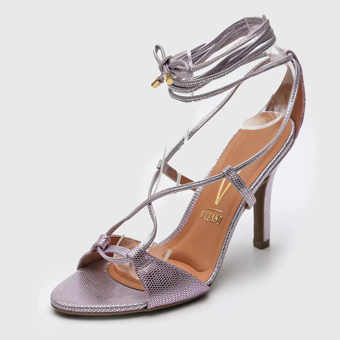 Vizzano 6249-781 Strappy High Heel Sandal in Pink Metal Lizard - Image 4