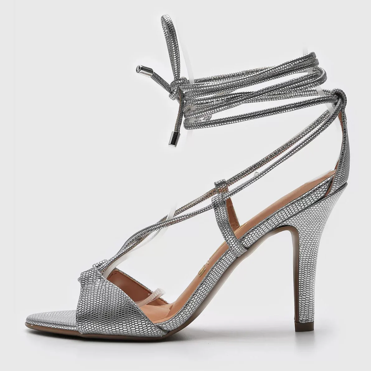 Vizzano 6249-781 Strappy High Heel Sandal in Silver Metal Lizard - Image 2