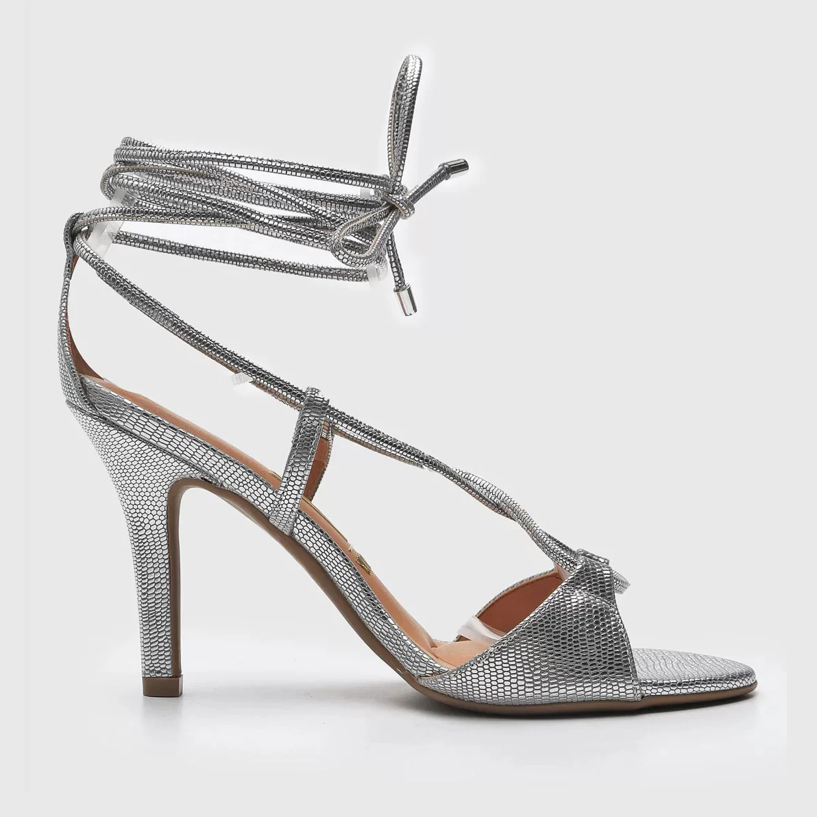 Vizzano 6249-781 Strappy High Heel Sandal in Silver Metal Lizard - Image 3