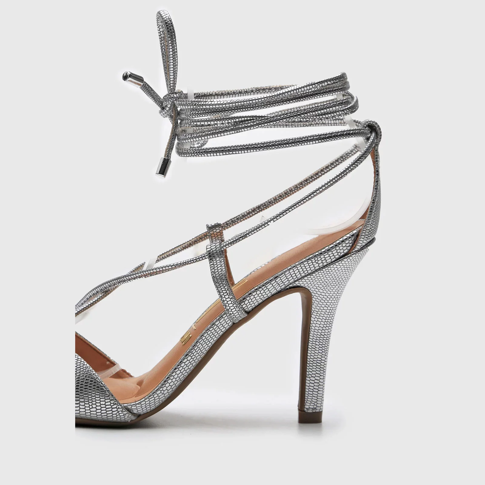 Vizzano 6249-781 Strappy High Heel Sandal in Silver Metal Lizard - Image 6