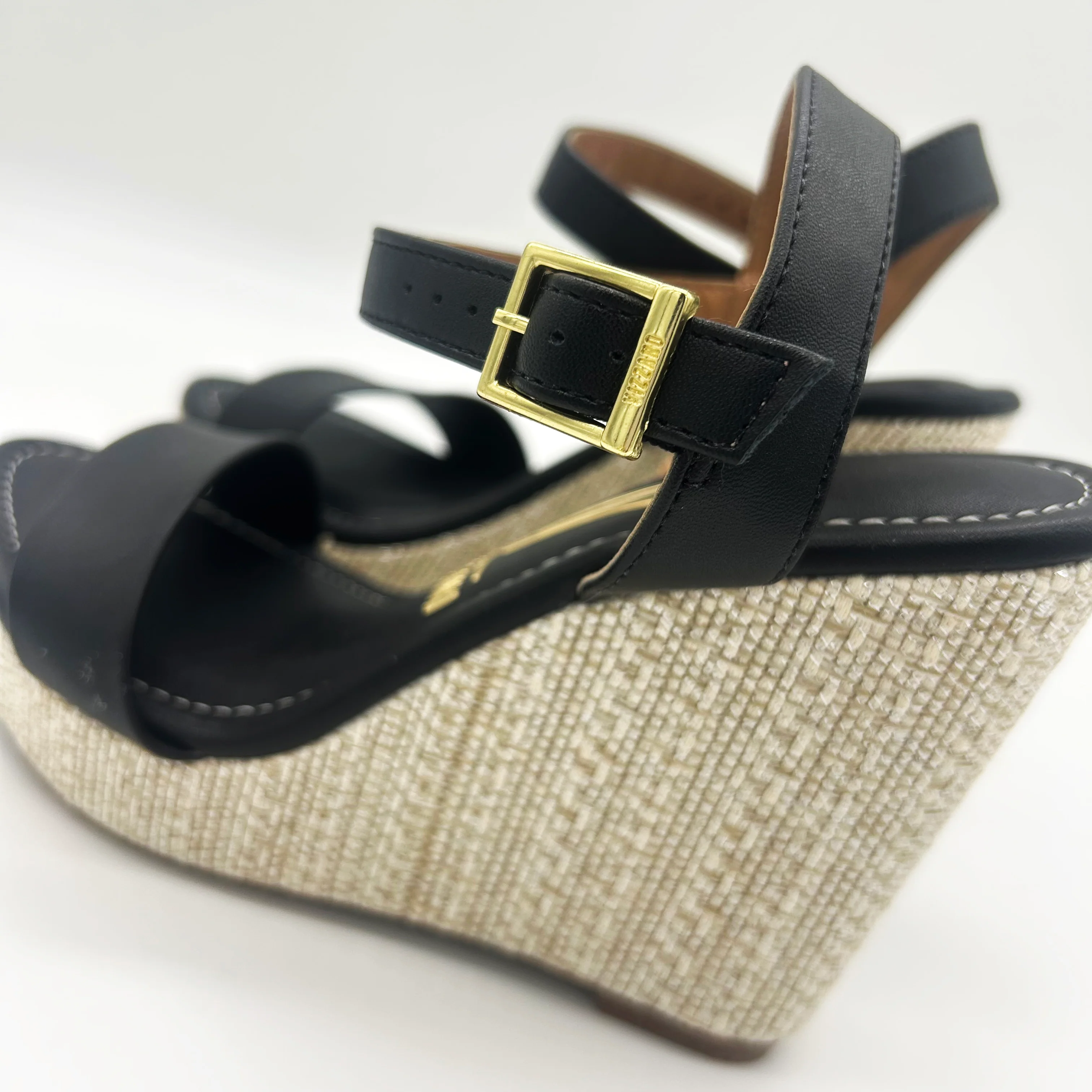 Vizzano 6283-2000 Raffia Wedge Sandal in Black Napa - Image 5