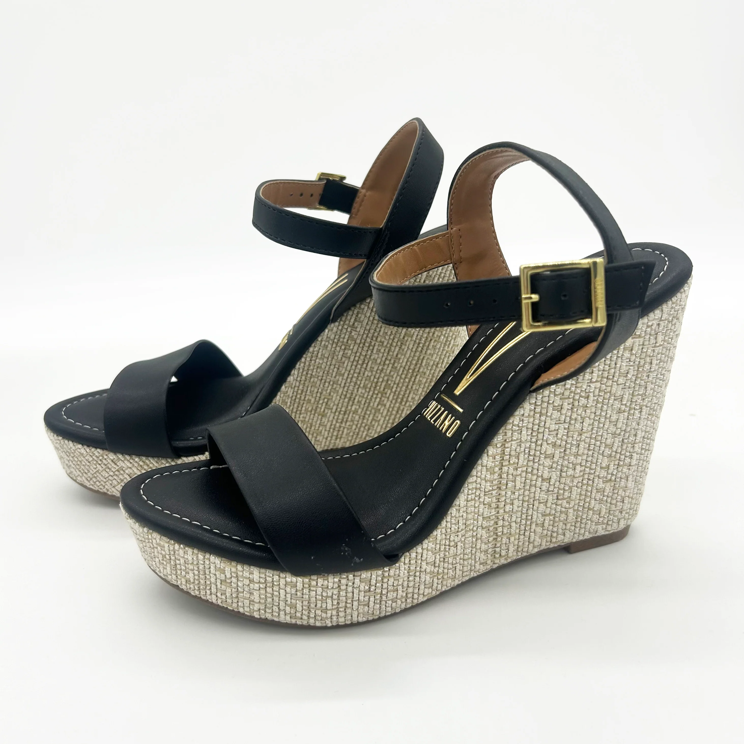 Vizzano 6283-2000 Raffia Wedge Sandal in Black Napa - Image 6