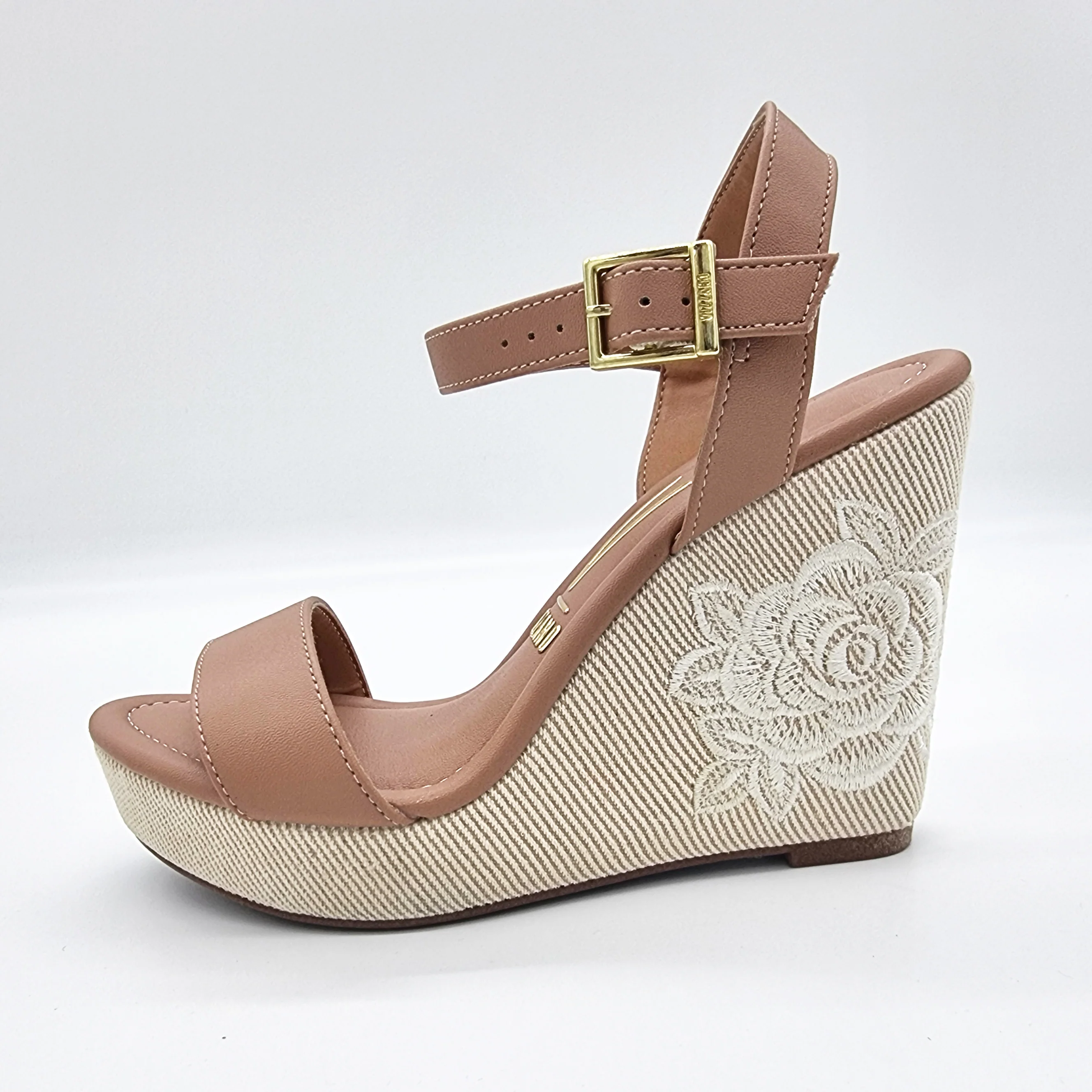 Vizzano 6283-2114 Embroidered Wedge Sandal in Nude - Image 4