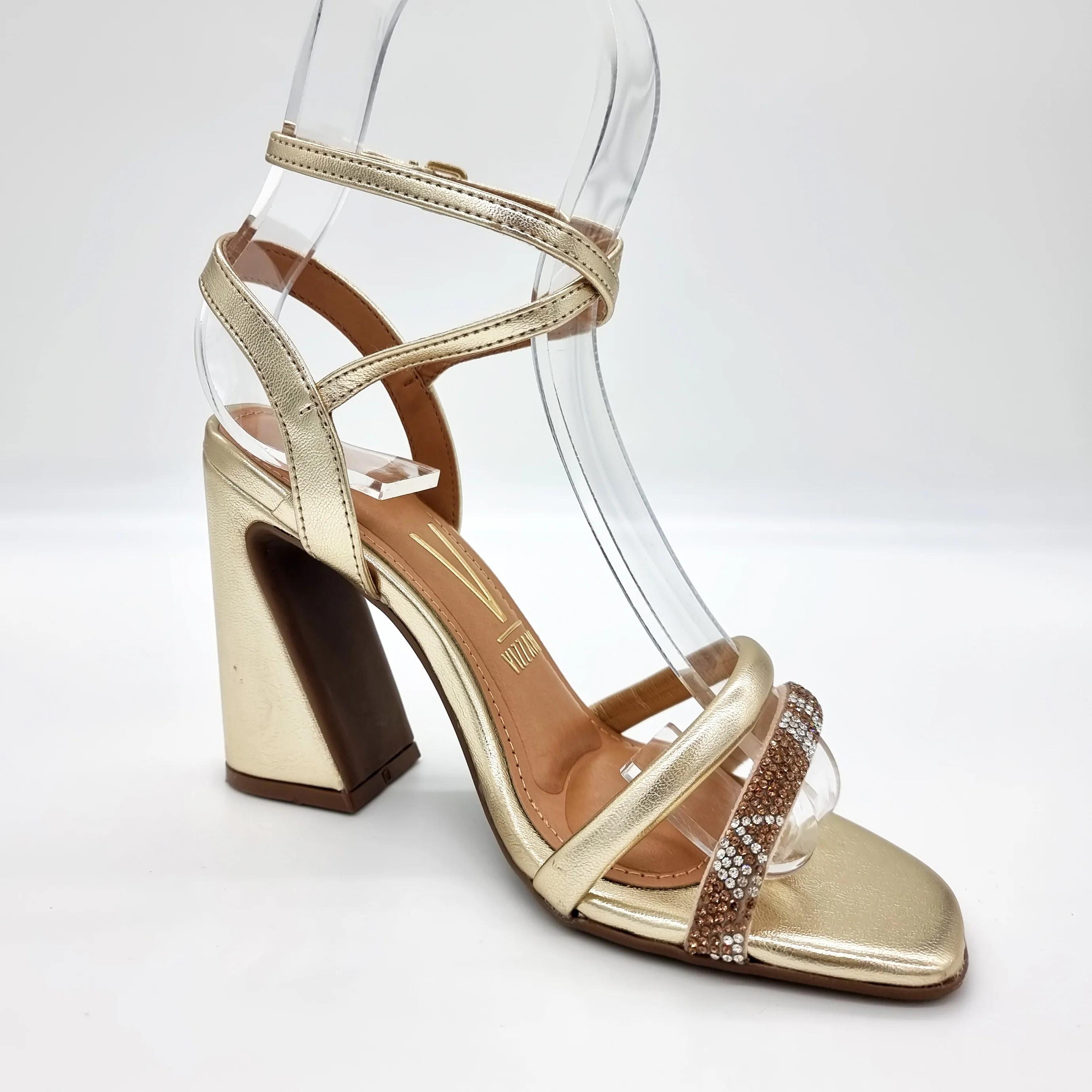 Vizzano 6403-417 Block Heel Sandal in Golden Metal - Image 5
