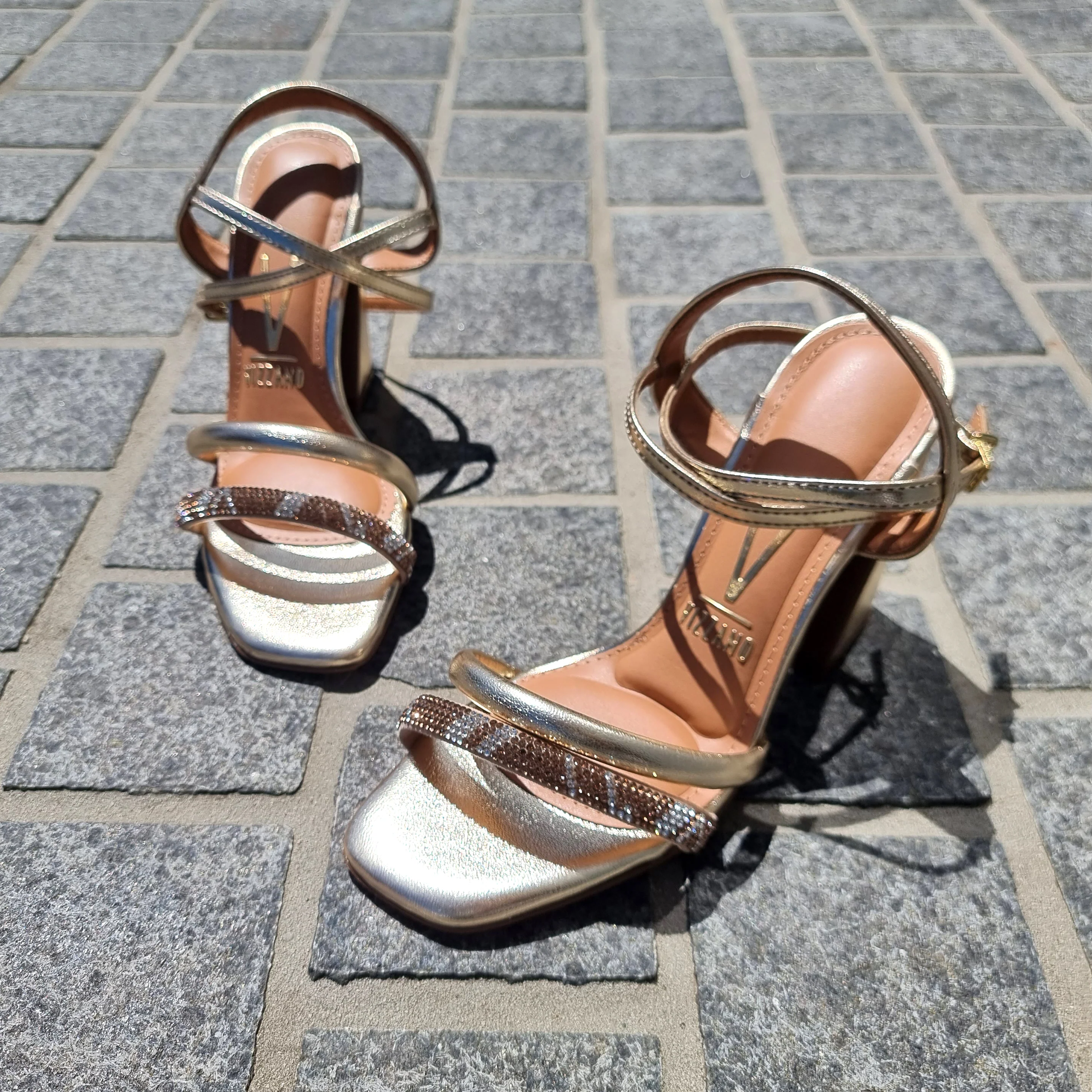 Vizzano 6403-417 Block Heel Sandal in Golden Metal - Image 6