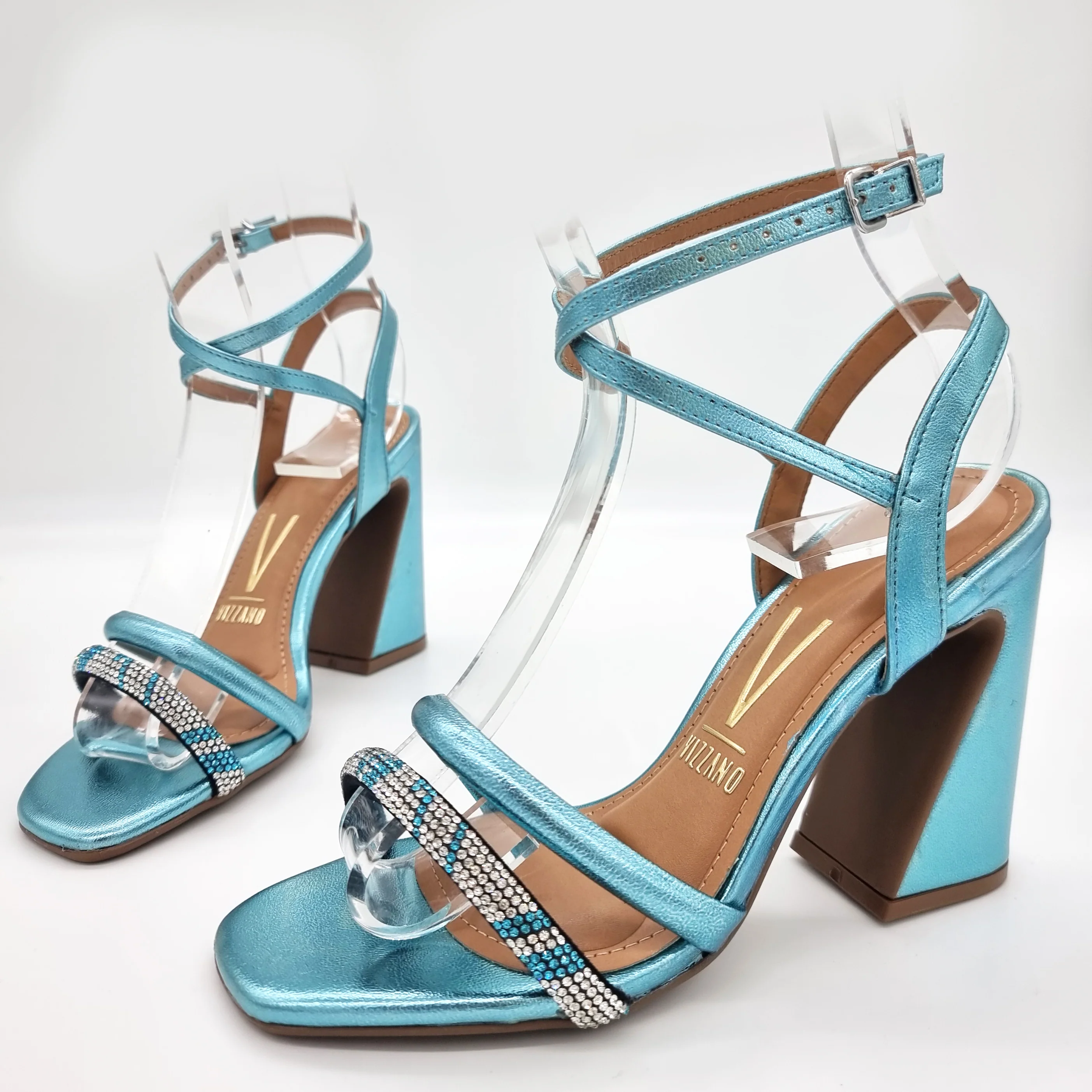 Vizzano 6403-417 Block Heel Sandal in Turquoise Metal - Image 4