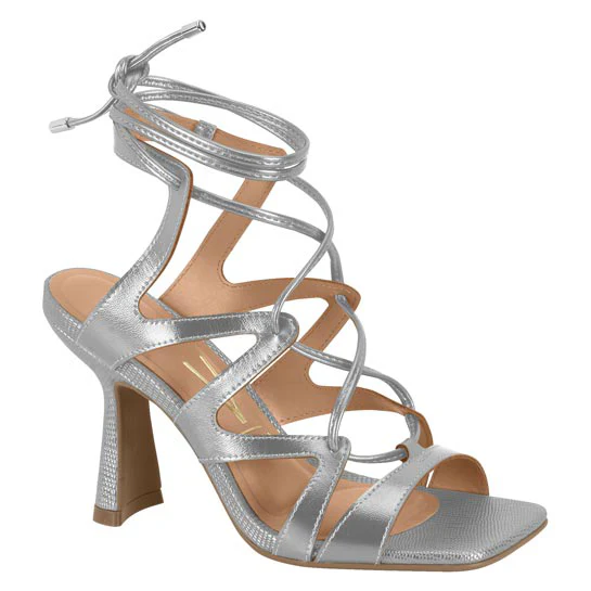Vizzano 6483-204 Strappy Lace-up Heeled Sandal in Silver Napa