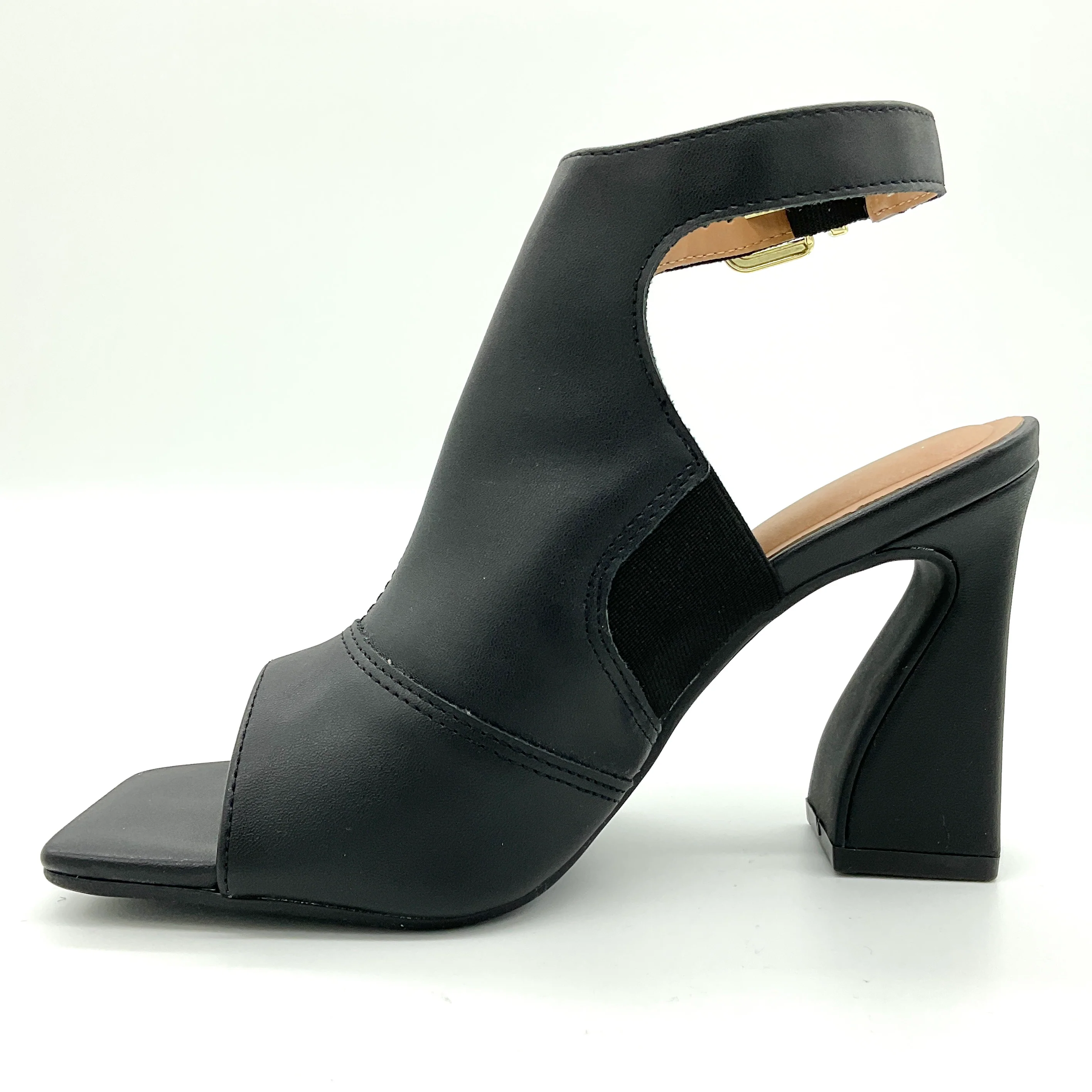 Vizzano 6493-103 Block Heel Open Toe Bootie in Black Napa - Image 3