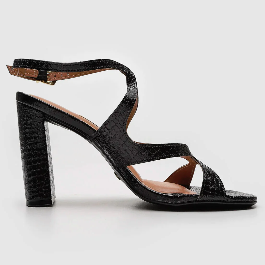 Vizzano 6550-102 Block Heel Croc-Embossed Sandal in Black - Image 3