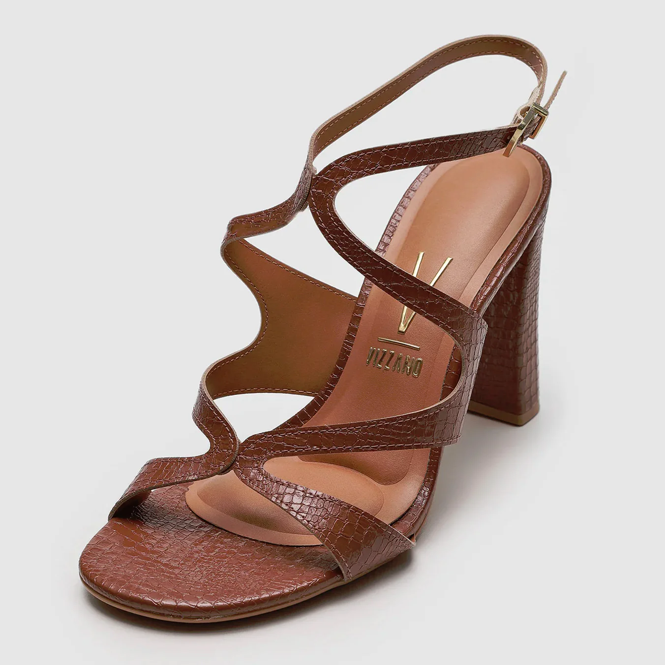 Vizzano 6550-102 Block Heel Croc-Embossed Sandal in Mocha - Image 3