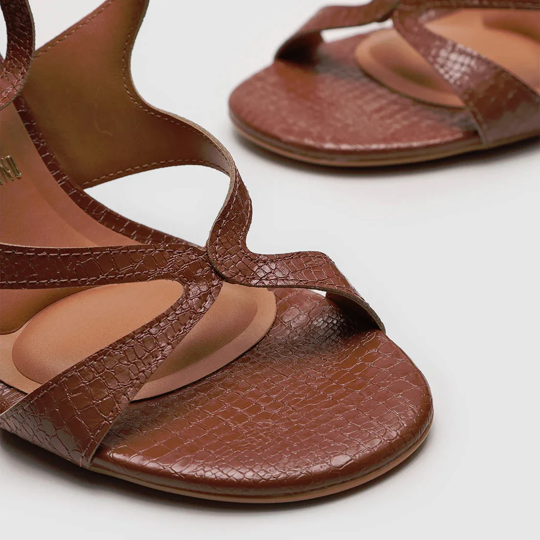 Vizzano 6550-102 Block Heel Croc-Embossed Sandal in Mocha - Image 5