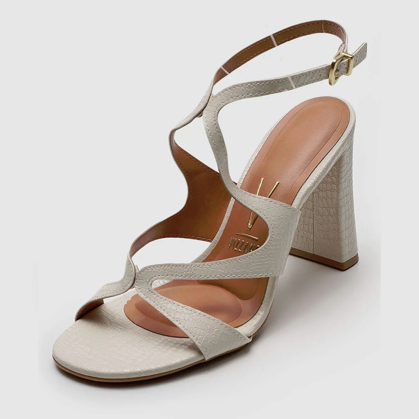 Vizzano 6550-102 Block Heel Croc-Embossed Sandal in Off White - Image 4